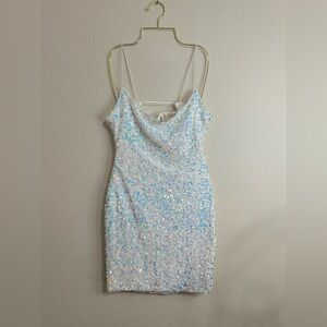 NWOT B. DARLIN MINI SEQUIN DRESS IN WHITE